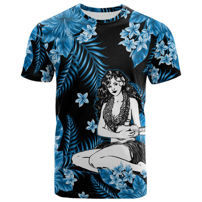 Hawaii Summer Colorful Hula Girl T Shirt Light Blue