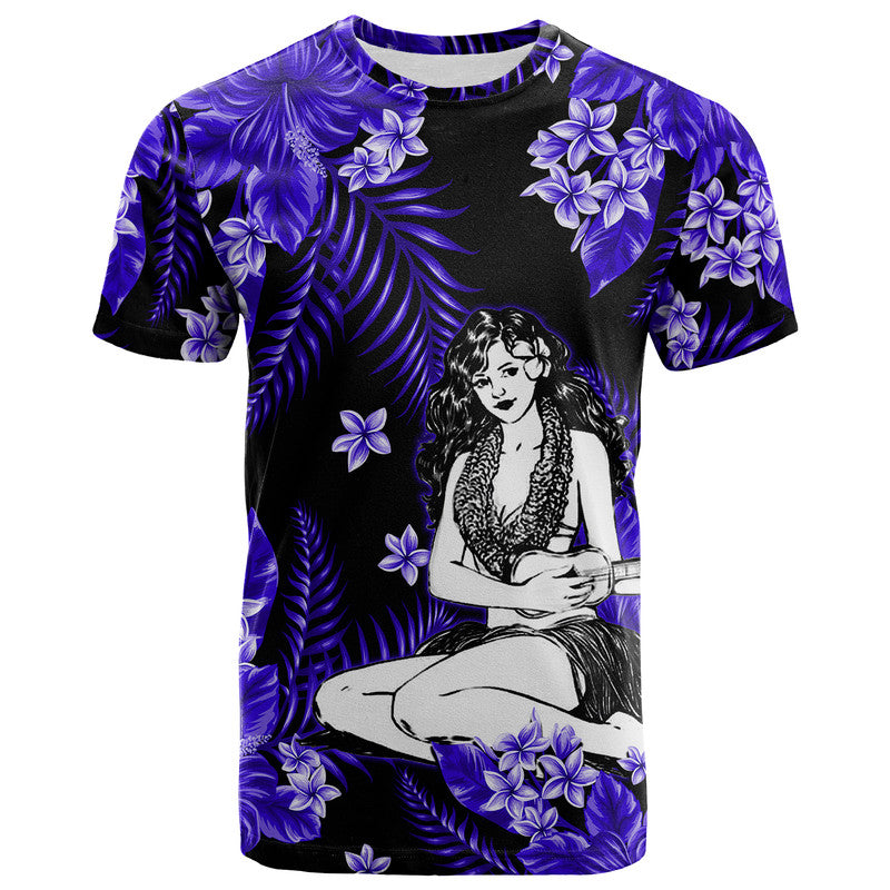 Hawaii Summer Colorful Hula Girl T Shirt Dark Blue
