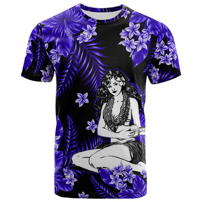 Hawaii Summer Colorful Hula Girl T Shirt Dark Blue