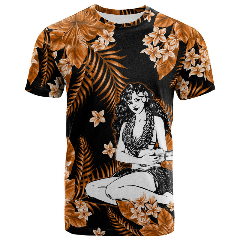Hawaii Summer Colorful Hula Girl T Shirt Orange