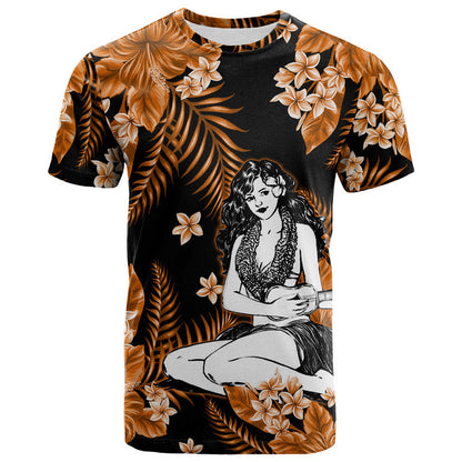 Hawaii Summer Colorful Hula Girl T Shirt Orange