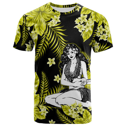 Hawaii Summer Colorful Hula Girl T Shirt Yellow
