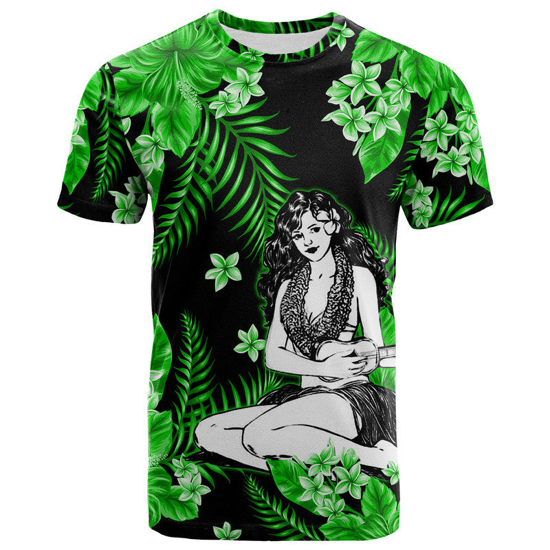 Hawaii Summer Colorful Hula Girl T Shirt Green