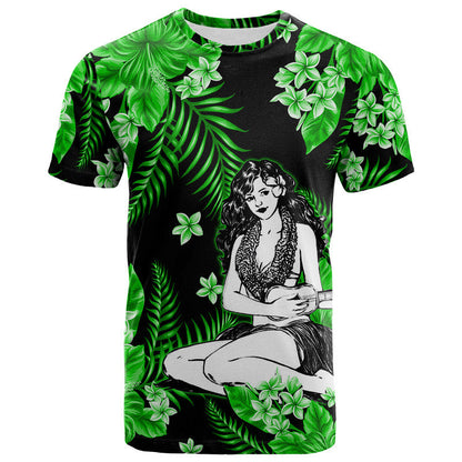 Hawaii Summer Colorful Hula Girl T Shirt Green
