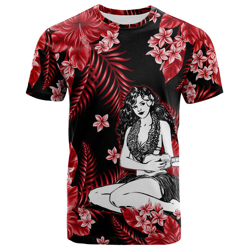 Hawaii Summer Colorful Hula Girl T Shirt Red