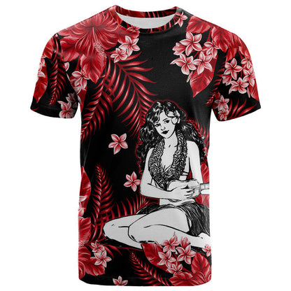 Hawaii Summer Colorful Hula Girl T Shirt Red