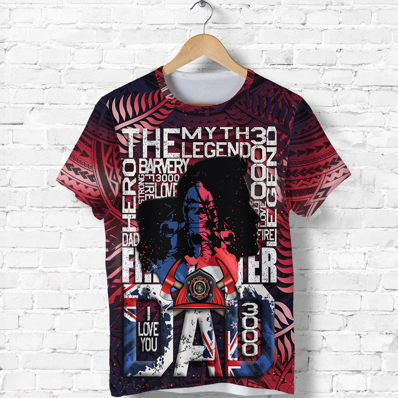 Father'S Day - New Zealand Firefighter Dad T Shirt - Maori Pattern Style