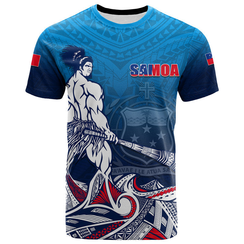 Samoa Warrior T Shirt Polynesian Blue All Over Print Shirt