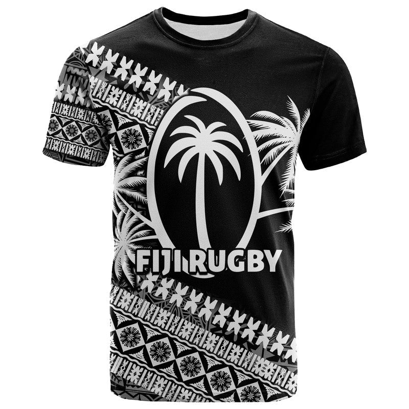 Fiji Tapa Rugby T Shirt Fiji Black Tropical  All Over Print Shirt