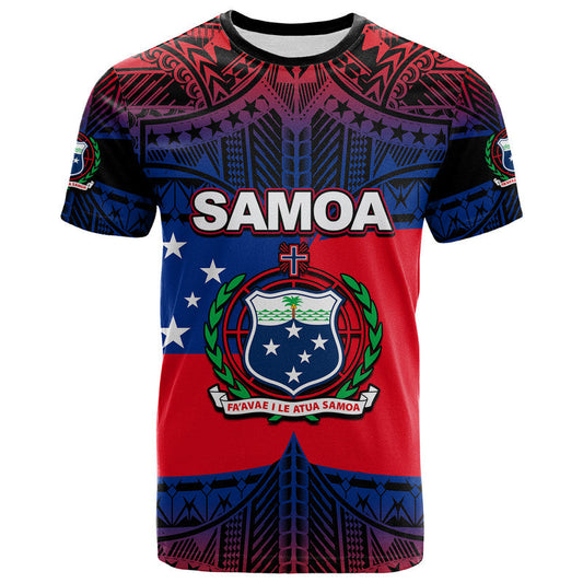 Samoa Coat Of Arms T Shirt Mix Flag Red Blue Shirt