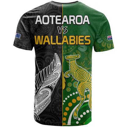 Aotearoa Rugby All Black Combine Australia Wallabies T Shirt Aboriginal Kangaroo And Maori Fern