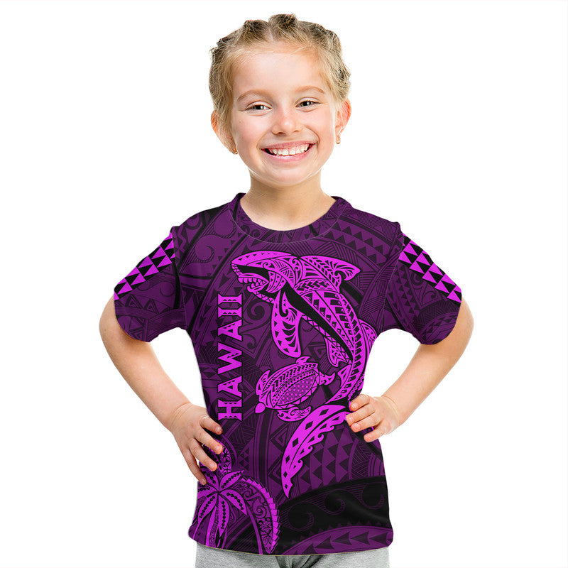 Hawaii T Shirt Shark and Turtle Mix Kakau Purple