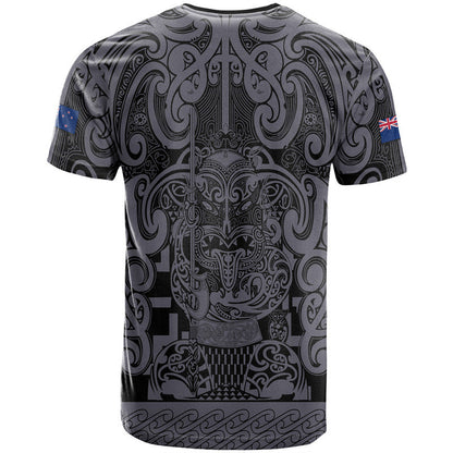 New Zealand Taiaha Maori T Shirt Minimalist Silver Fern All Black