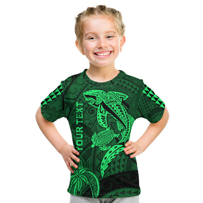 (Custom Personalised) Hawaii T Shirt Shark and Turtle Mix Kakau Green