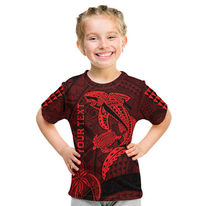 (Custom Personalised) Hawaii T Shirt Shark and Turtle Mix Kakau Red