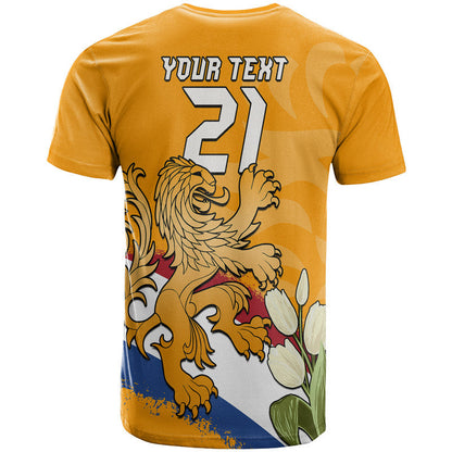 Custom Netherlands Football Flag Mix Tulip Flower T Shirt