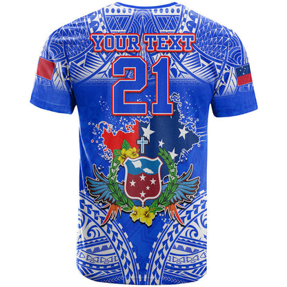 Custom Personalised Toa Samoa Polynesian Rugby T Shirt Samoan Flag Blue Color