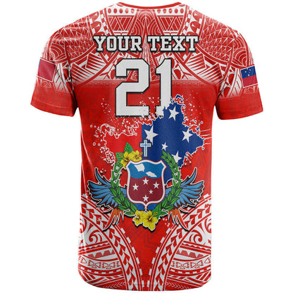 Custom Personalised Toa Samoa Polynesian Rugby T Shirt Samoan Flag Red Color