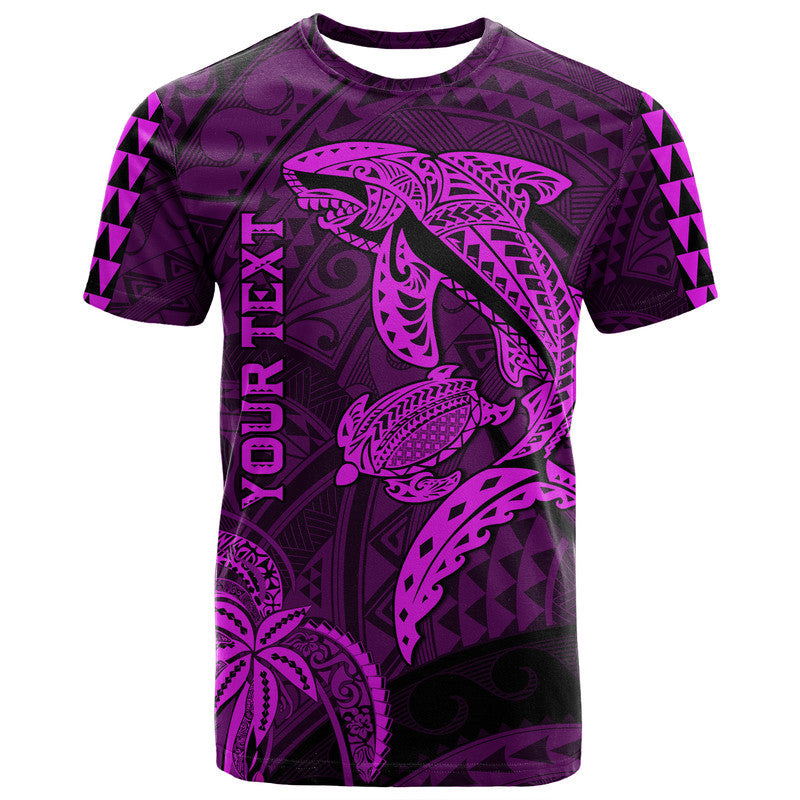 (Custom Personalised) Hawaii T Shirt Shark and Turtle Mix Kakau Purple