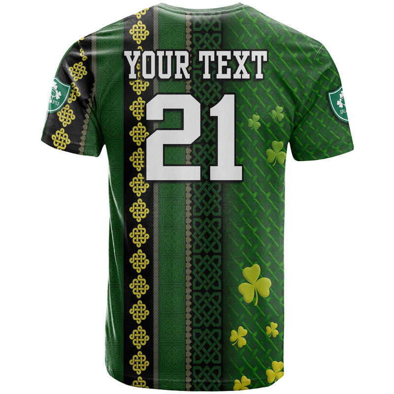Custom Ireland Celtic Knot Rugby T Shirt Irish Gold and Green Pattern