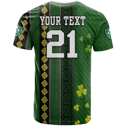 Custom Ireland Celtic Knot Rugby T Shirt Irish Gold and Green Pattern
