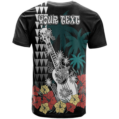 (Custom Personalised) Hawaii Ukulele Mix Hibiscus and Coconut Tree T Shirt Aloha Vintage Black Version