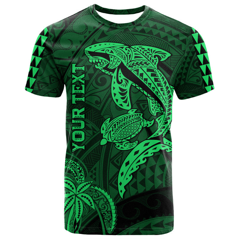 (Custom Personalised) Hawaii T Shirt Shark and Turtle Mix Kakau Green