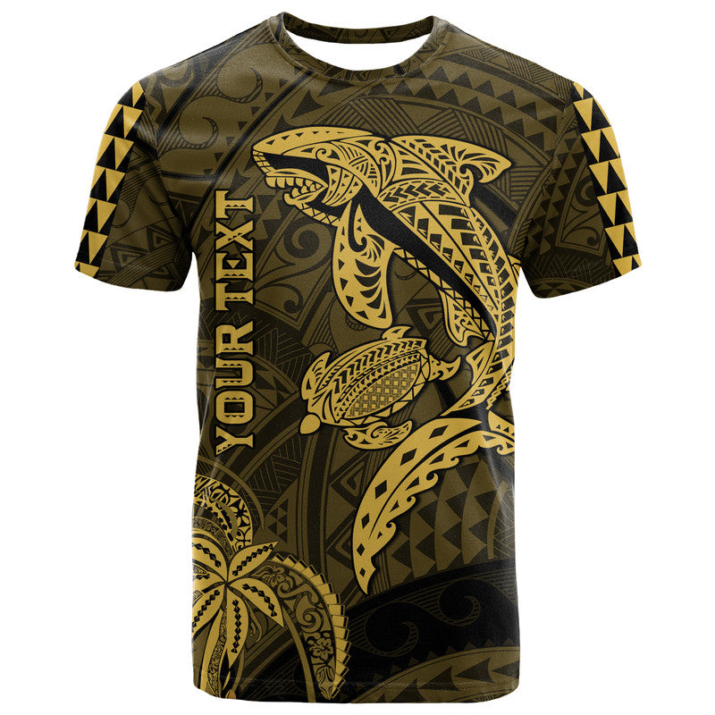(Custom Personalised) Hawaii T Shirt Shark and Turtle Mix Kakau Gold
