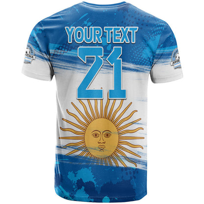 Custom Argentina Sol de Mayo La Albiceleste Flag Style T Shirt Blue