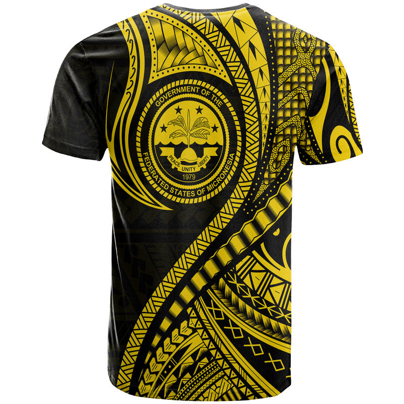 Federated States Of Micronesia T Shirt Gold Polynesian Wave Style