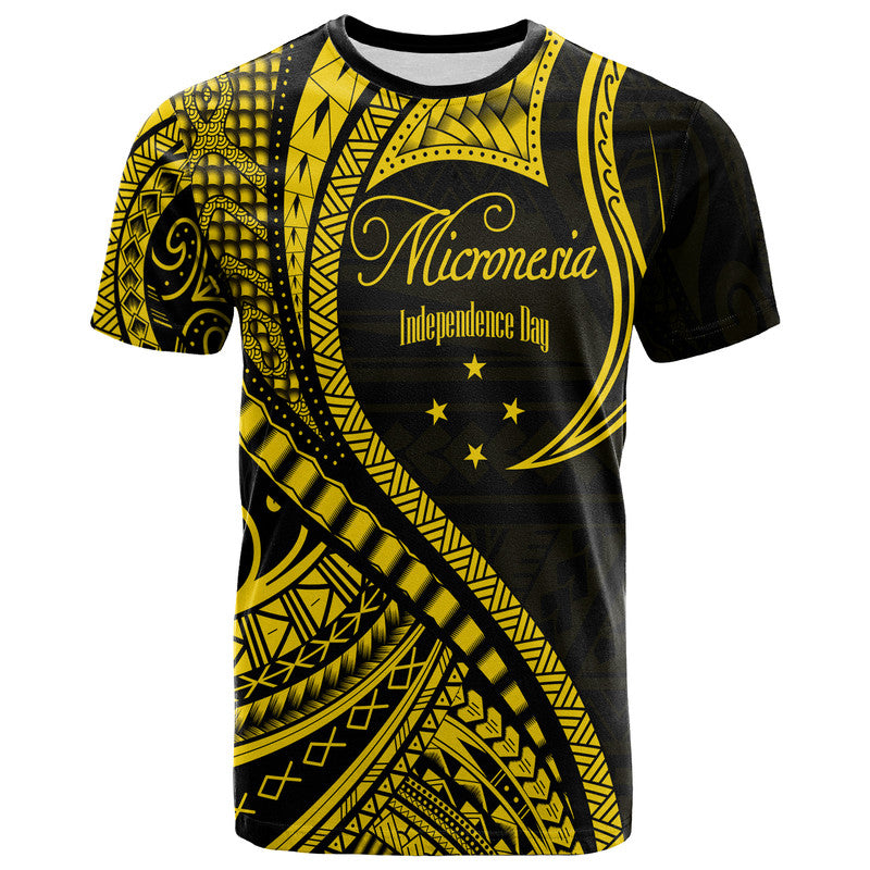 (Custom Personalised) Federated States of Micronesia Independence Day T Shirt Gold Polynesian Wave Style