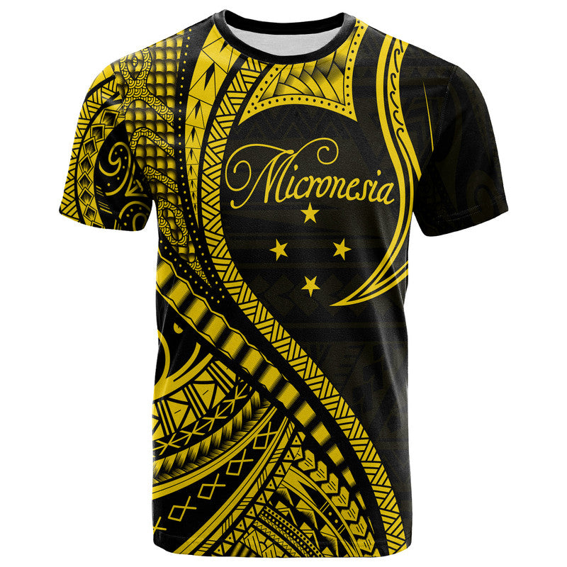 (Custom Personalised) Federated States of Micronesia T Shirt Gold Polynesian Wave Style