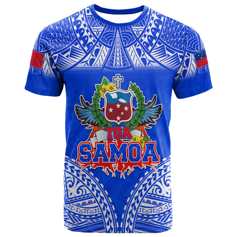 Toa Samoa Polynesian Rugby T Shirt Samoan Flag Blue Color