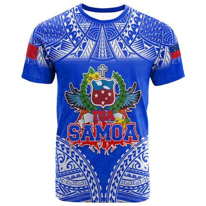 Toa Samoa Polynesian Rugby T Shirt Samoan Flag Blue Color