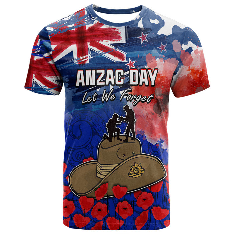 New Zealand Anzac Day T Shirt Grunge Aotearoa Flag And Red Poppy
