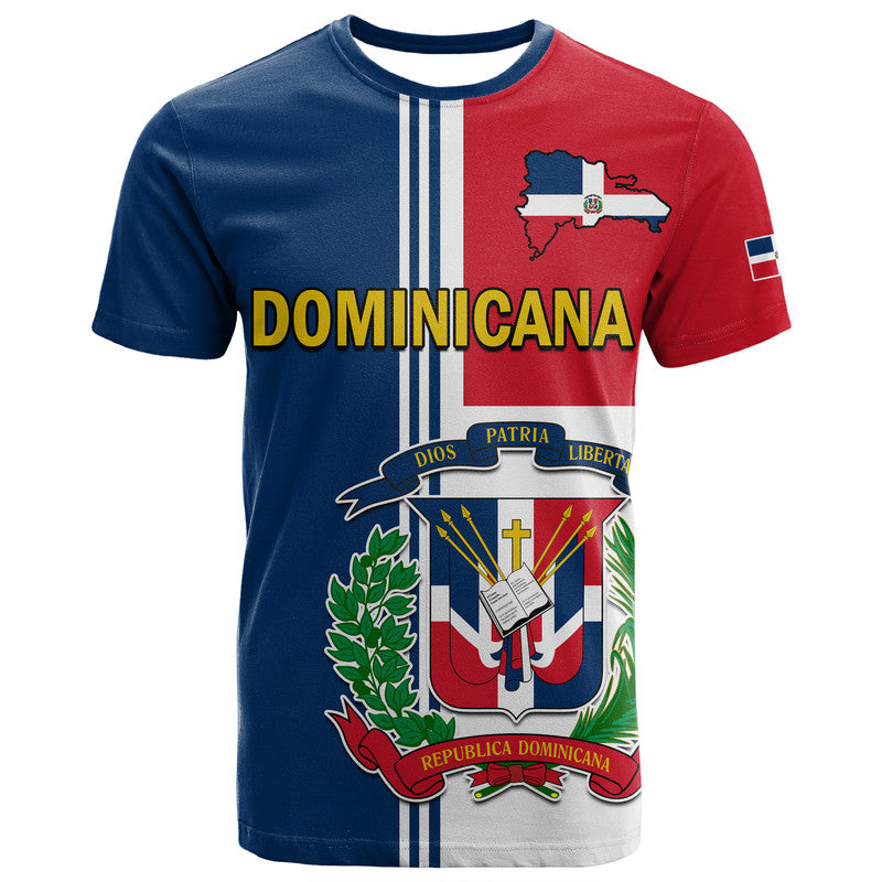 Custom Dominican Republic T Shirt Coat Of Arms And Flag Map
