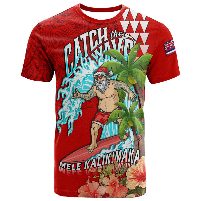 Hawaii Mele Kalikimaka T Shirt Santa Claus Surfing Xmas Time