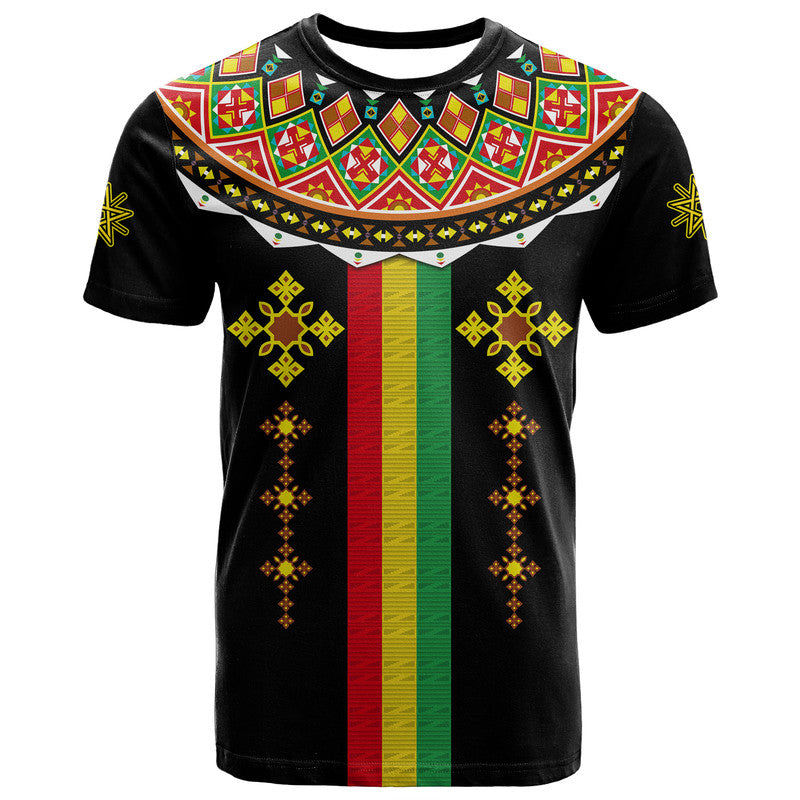 Custom Ethiopia Cross T Shirt Geometric Ethnic
