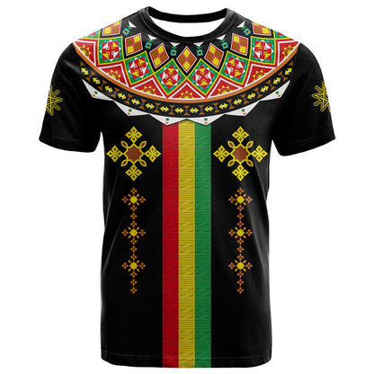 Custom Ethiopia Cross T Shirt Geometric Ethnic