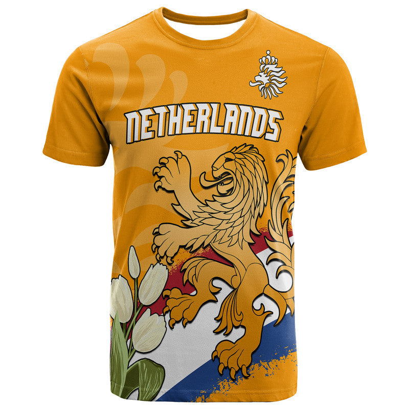 Custom Netherlands Football Flag Mix Tulip Flower T Shirt