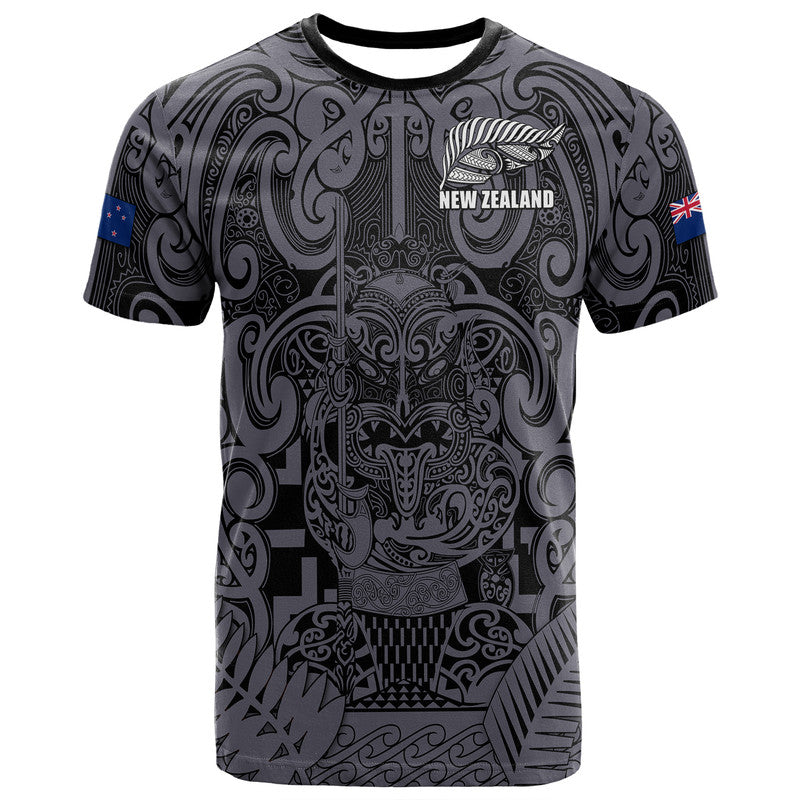 Custom Text And Number New Zealand Taiaha Maori T Shirt Minimalist Silver Fern All Black