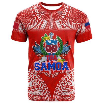 Custom Personalised Toa Samoa Polynesian Rugby T Shirt Samoan Flag Red Color