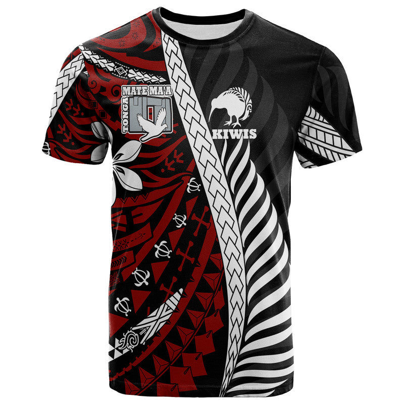 Mate Ma'A Tonga Mixed Aotearoa Kiwis Rugby T Shirt Silver Fern Mixed Polynesian Style
