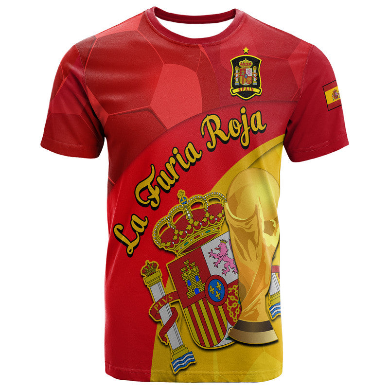 Custom Spain Football Champions T Shirt Spain Coat Of Arms And Trophy