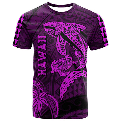 Hawaii T Shirt Shark and Turtle Mix Kakau Purple