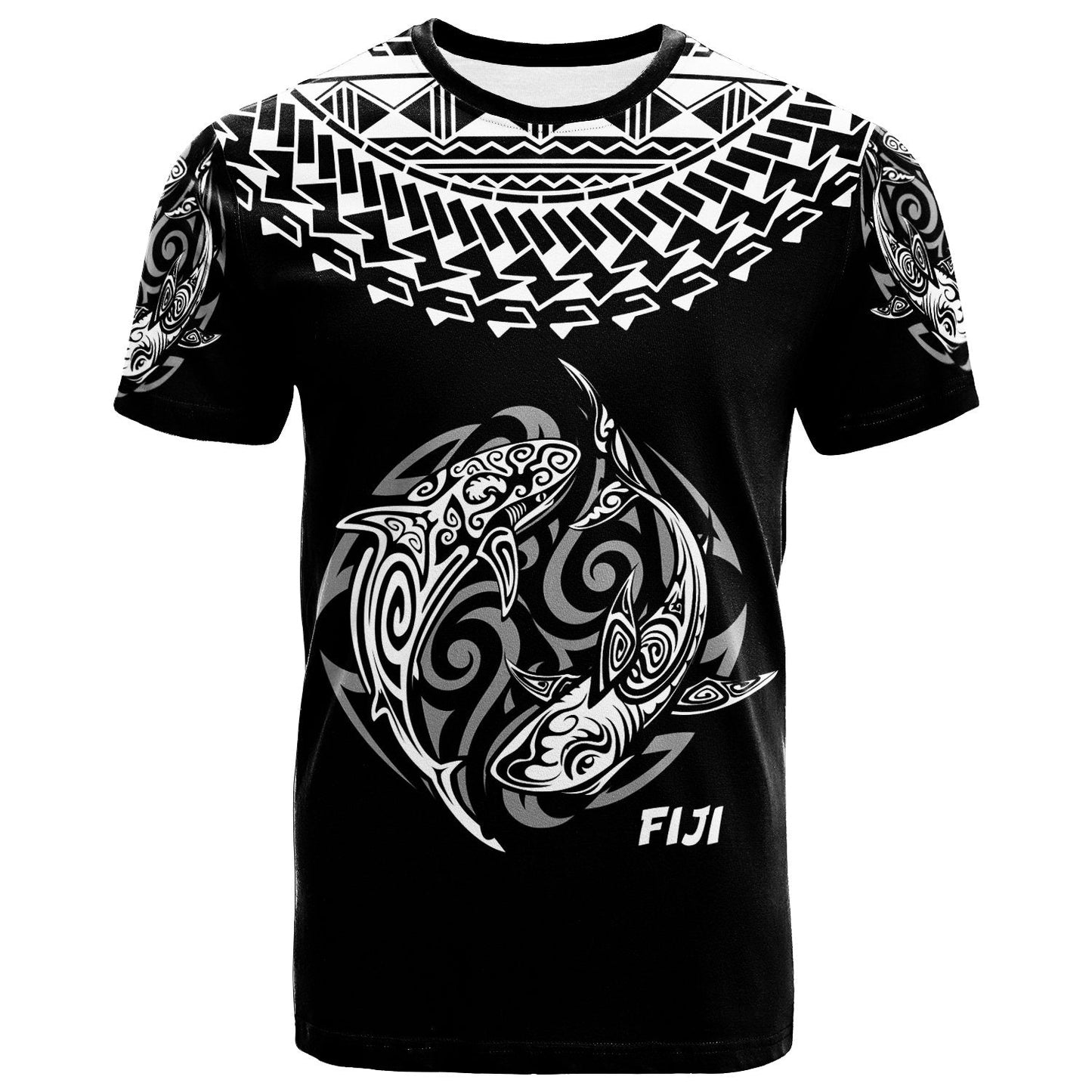 Fiji T Shirt Polynesian Shark Tattoo Black