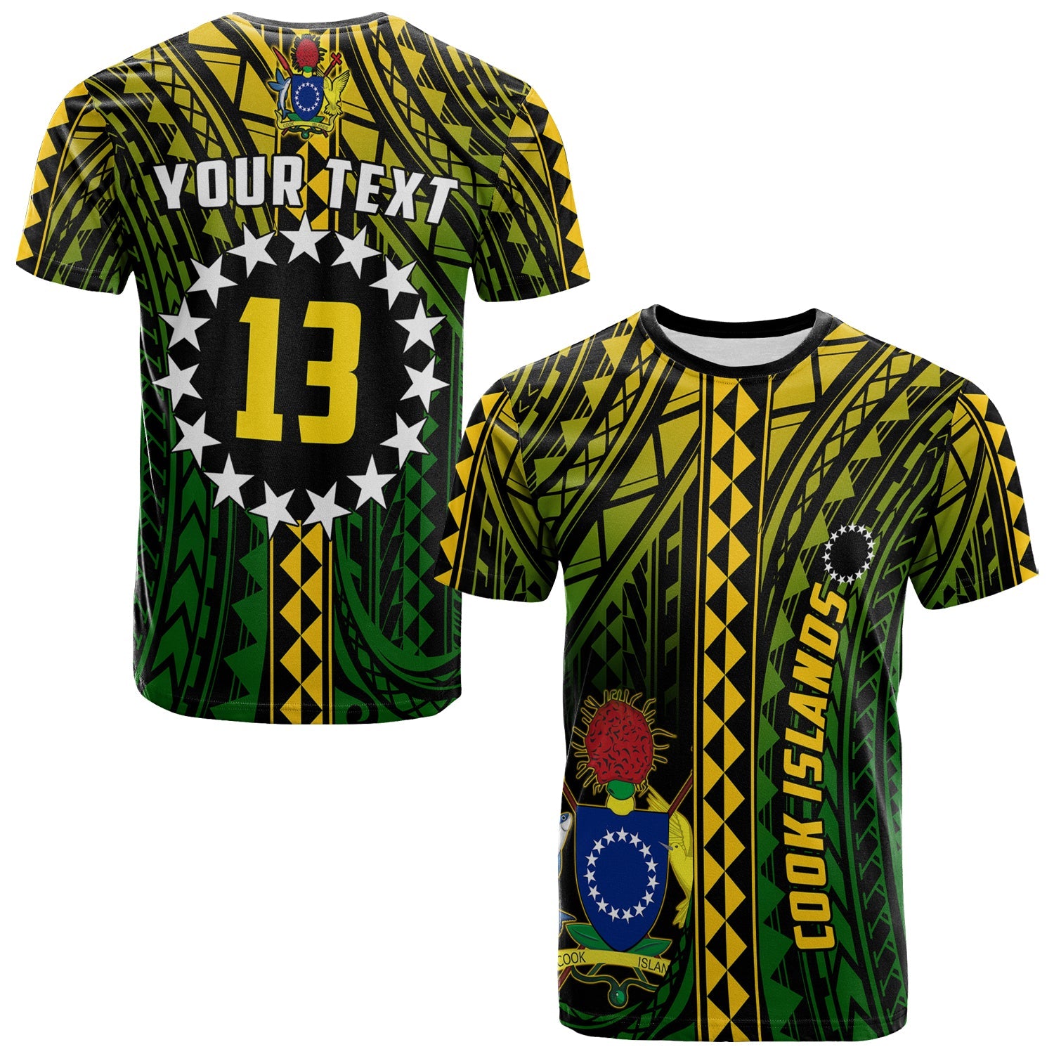 Custom Text And Number Cook Islands T Shirt Polynesian Pattern Stars