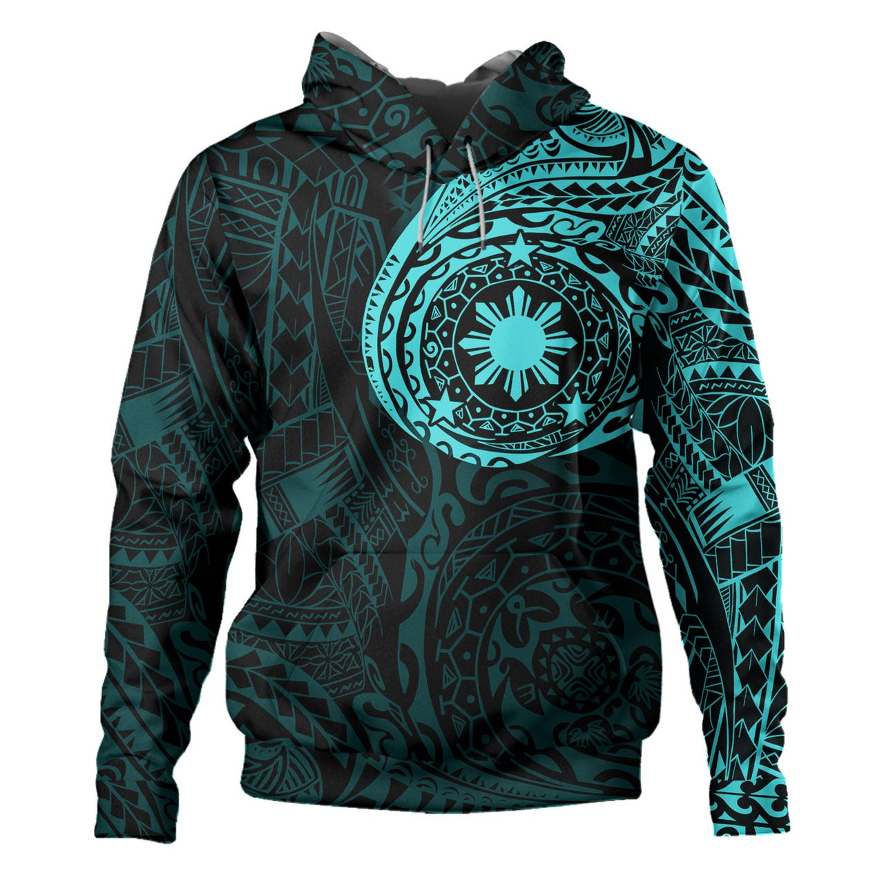 Philippines Filipinos Hoodie Polynesian Tattoo Style Unisex Printed Turquoise Zip Hoodie