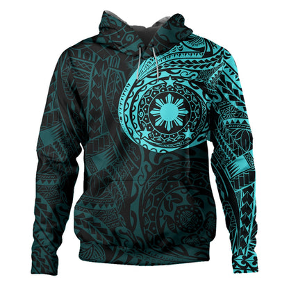 Philippines Filipinos Hoodie Polynesian Tattoo Style Unisex Printed Turquoise Zip Hoodie