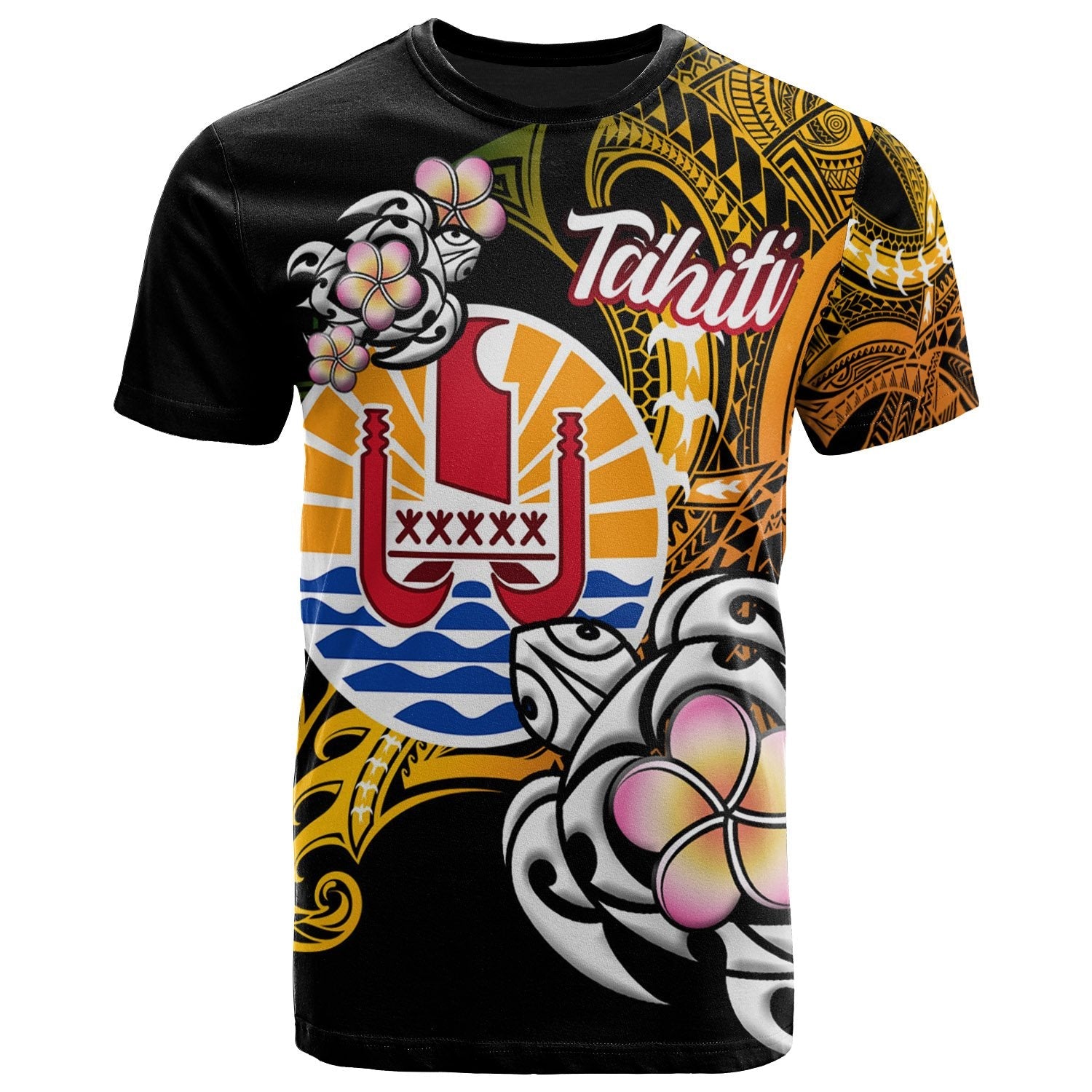 French Polynesia Tahiti T Shirt Tahiti Of Seal Turtle With Plumeria